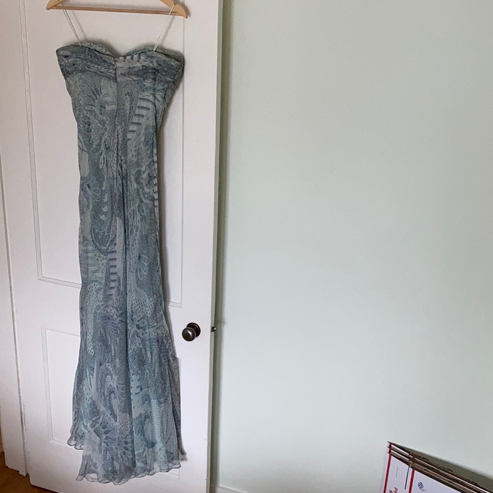Carmen Marc Valvo Blue Paisley Gown